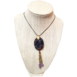 JBB Joshua Benbassat Sodalite and Amethyst gold toned pendant
